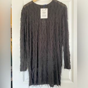 Zara black dress, long sleeve, short. Size Small opening in back